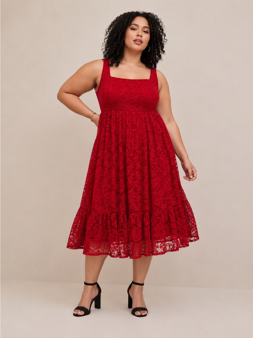 Torrid Red Lace Square Neck Sleeveless Midi Dress Plus Size 22 Fit & Flare